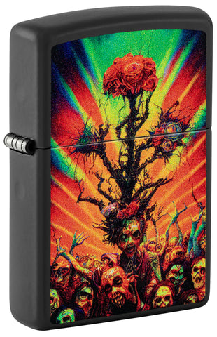 Front view of ˫ Abstract Zombie Black Matte Windproof Lighter standing at a 3/4 angle.